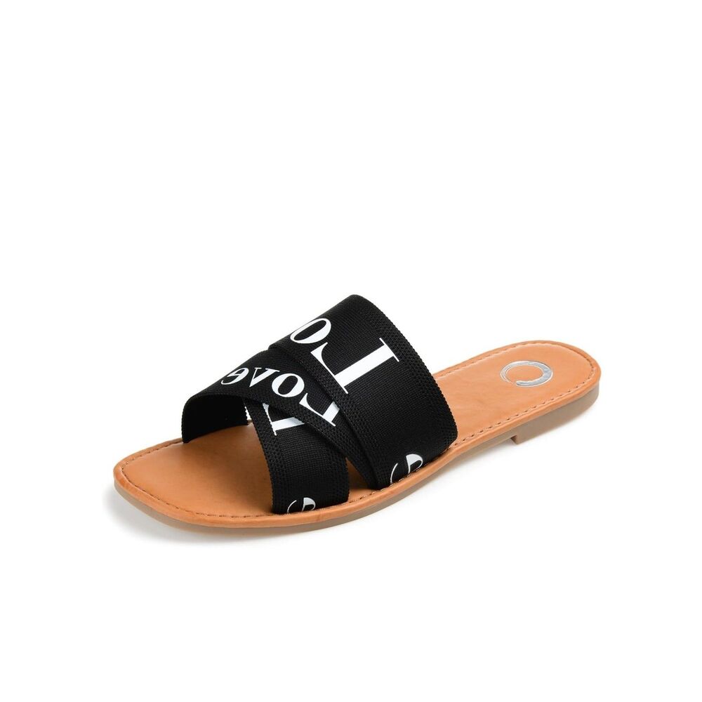 Journee Collection Womens 9 M Black Ivante Love Slide Flat Sandals NIB MS3